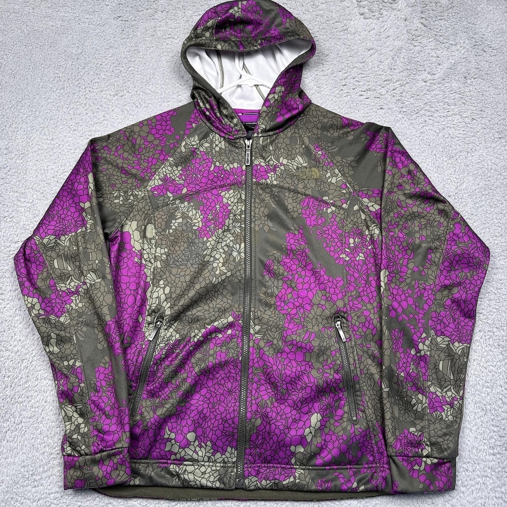 The North Face Jacket Womens Large Gray Floral Hooded Softshell Zip‎ Outdoor